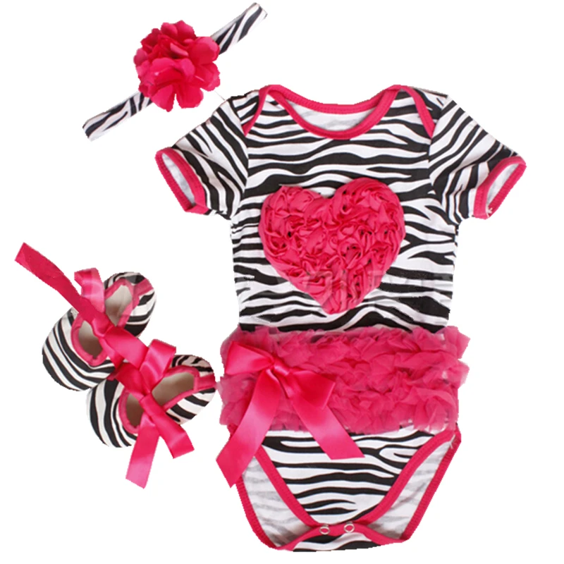 Summer Newborn Baby girl clothes Birthday outfits Cotton Print Red love Short sleeve Romper 3pcs