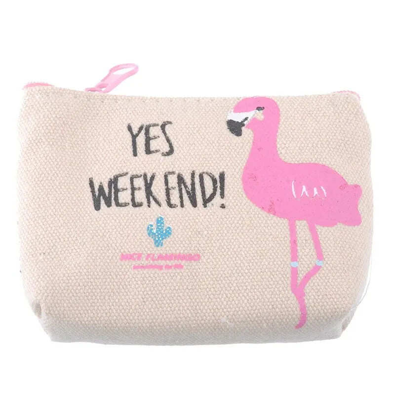 

Flamingo Small Wallet Canvas Striped Coin Storage Bags Cartoon Printed Women Purses Mini Keys Pack New New