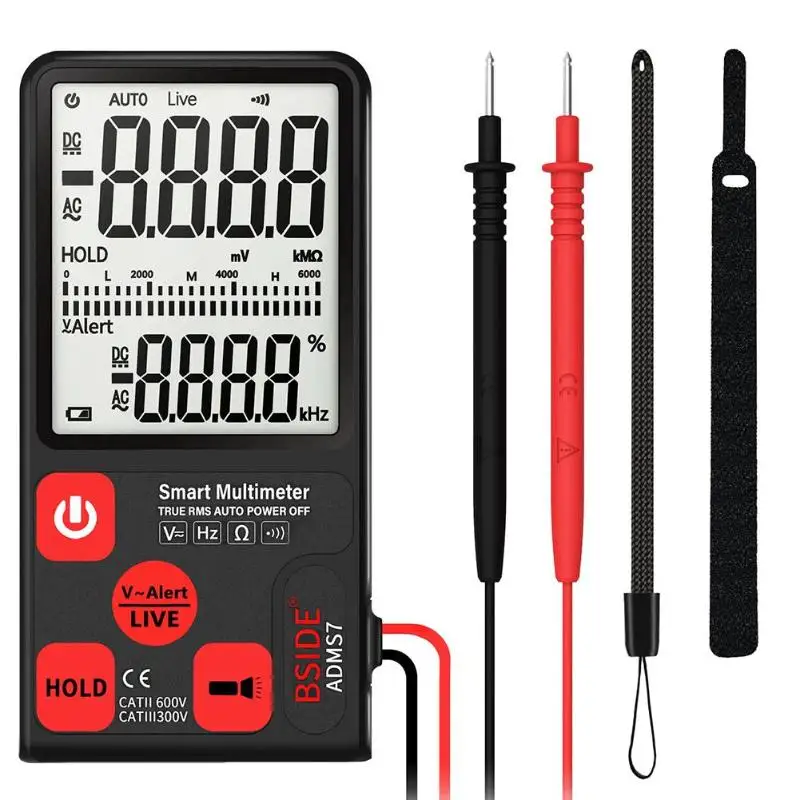 

ADMS7 Portable Digital Multimeter Auto AC/DC Voltage Meter Ohm Tester LCD Display 6000 Counts with Analog Bar Large Screen Flash