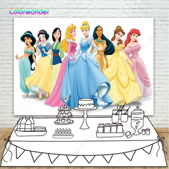

Princess Series Photography Background Little Mermaid Cinderella Snow White with Other Princesses 7x5ft White Backdrops for K