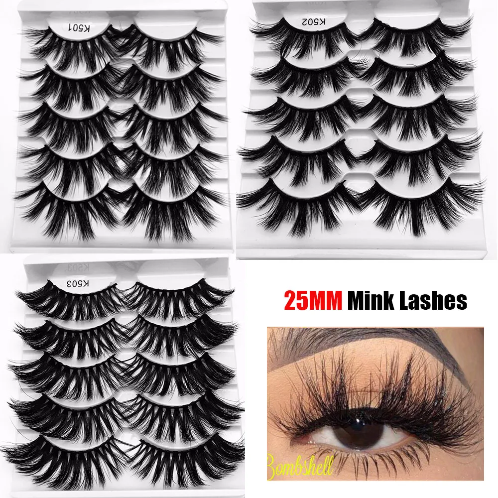 

5 Pair 3D Soft Mink Hair 25mm False Eyelashes Wispy Fluffy Natural Long Lashes Makeup Tools Full Volume Lashes Extension Tools