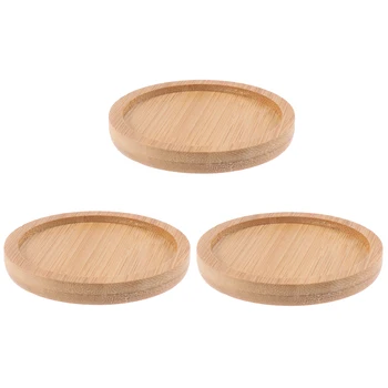 

3PCS Flowerpot Tray Ceramic Coaster Round Succulent Flower Pot Bamboo Tray