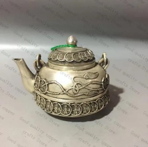 

Collection archaize white copper gold money crafts teapot