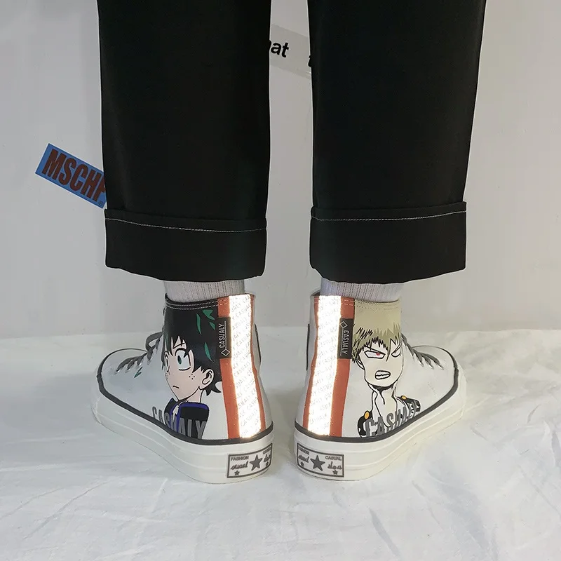 Высокие кеды унисекс из парусины с аниме «Мой герой»; Boku no Hero Academy Bakugou Katsuki; Повседневная парусиновая обувь; Высокая повседневная обувь