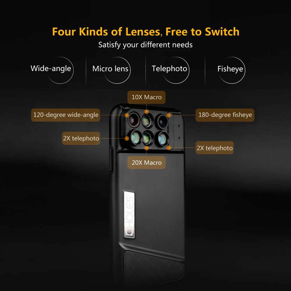 

2PCS PHOLES 6 in 1 Lens Case For iPhone X 180 Degree Fisheye 120 Degree Wide Angle 20X Macro Telephoto Lens Camera Lens Case