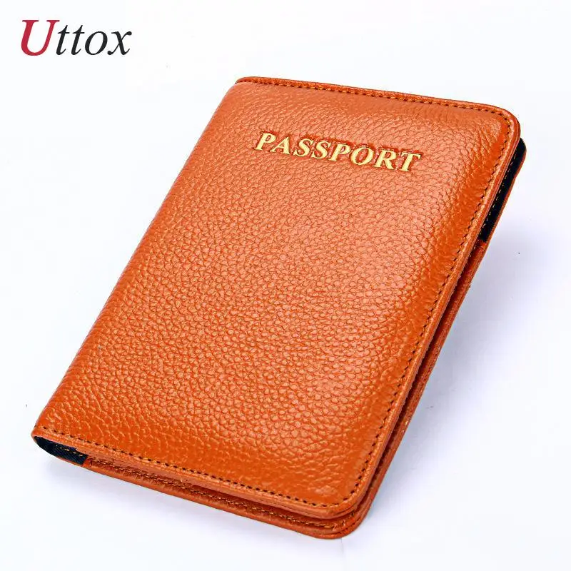 Cow Leather Passport Cover Travel Wallet Rfid Credit Card Holder Cover