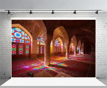 

Laeacco Gorgeous Arch Windows Temple Hall Scene Photography Backdrops Vinyl Backdrop Custom Photo Backgrounds For Photo Studio