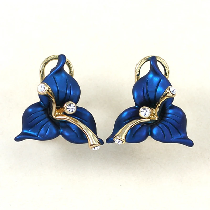 

MOONROCY Gold Color Earrings Blue Flower Crystal Earrings for Women Gift Dropshipping Korean Bohemian Earrings Party Jewelry