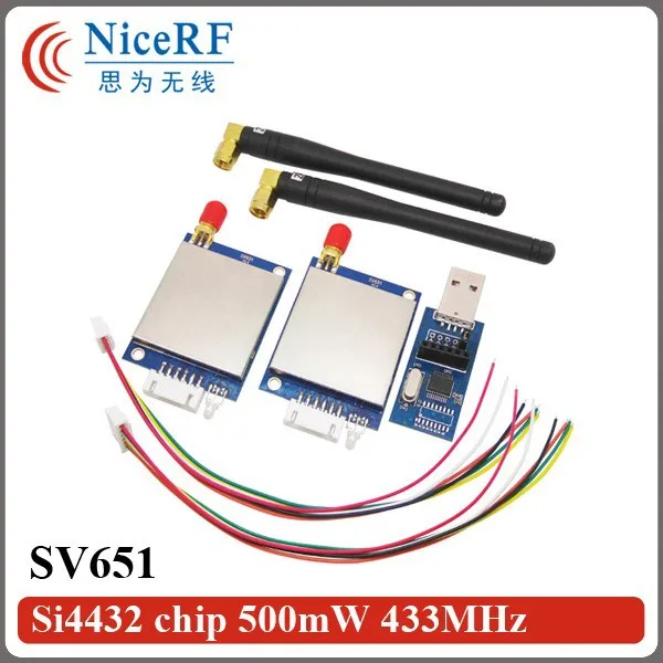 NiceRF 2 шт./лот 433 МГц RS232 интерфейс беспроводной приемопередатчик модуль комплект SV651 с антеннами и usb мост доска