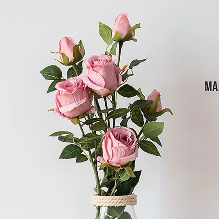 

69cm Long Branch European High Quality Artificial Flowers Rose 2 Heads Silk Home Decor DIY Fake Flowers Bud Wedding Decoration