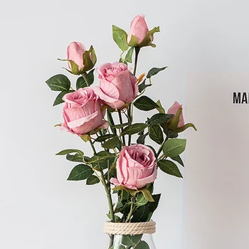 

69cm Long Branch European High Quality Artificial Flowers Rose 2 Heads Silk Home Decor DIY Fake Flowers Bud Wedding Decoration