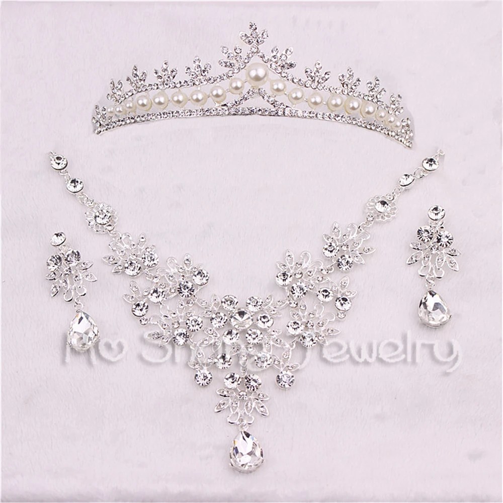 Luxury Simulated Pearl Rhinestone Wedding Jewelry Sets Bridal Necklace