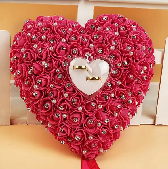 Romantic Rose Wedding Favors Heart Shaped Gift Ring Cushion Pillow Box D1F8 