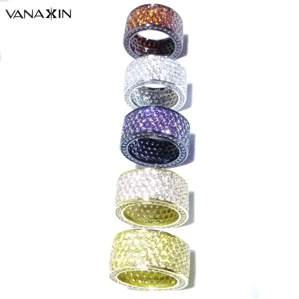 

VANAXIN Bling Bling Cubic Zirconia Rings For Women Men Hip Hop Round CZ Purple Yellow Red White Crystal Fashion Jewelry Gift Box