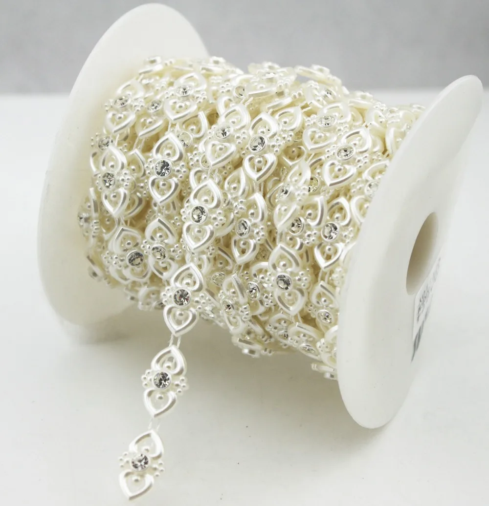 

10 Yards 18mm Ivory Doubleheart Pearl Rhinestone Chain Sewing Trims Cake Decoration LZ195