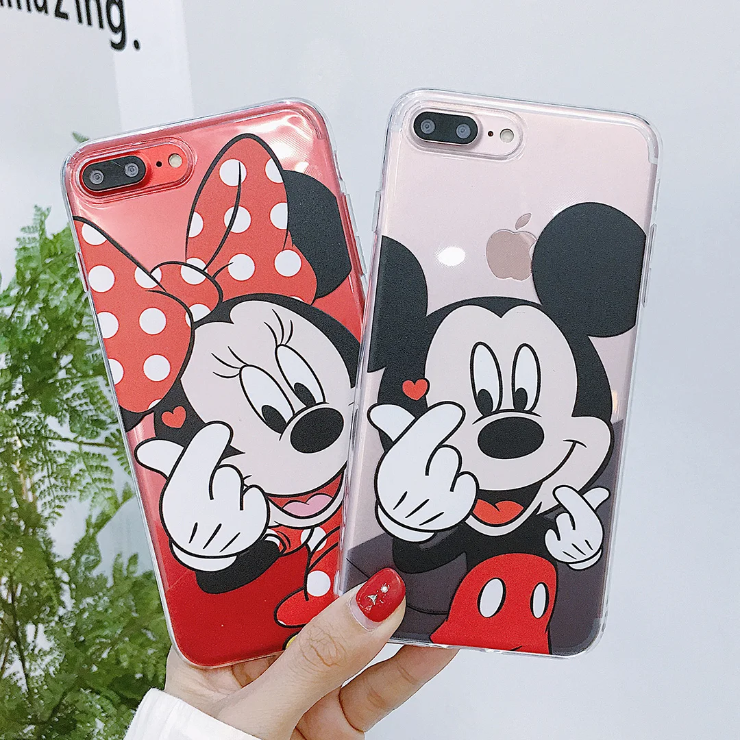 

Mickey Minnie Mouse Daisy Donald Case For iPhone X 7 6 6S 8 Plus Soft TPU Cute Finger Hand Heart Case For iPhone XS Max XR Capa