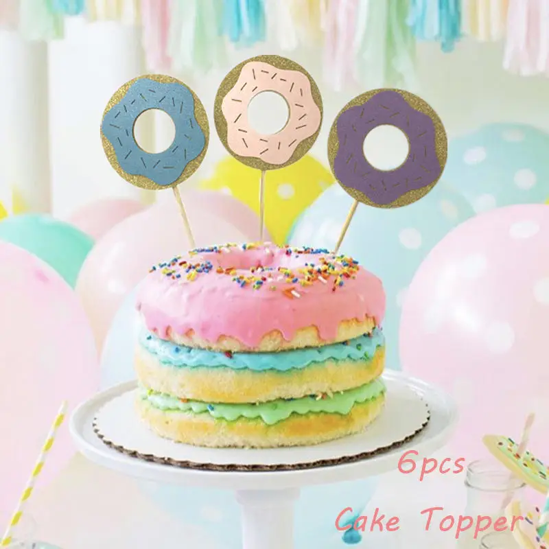 Omilut Baby Shower пончик этикетки для бутылок сладкий Пончик вечерние украшения день рождения Детские принадлежности пончик растут торт Топпер подарок - Цвет: 6pcs cake topper