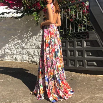 

Women Summer Dress Sexy V -cut Foral Printed Backless Caims Summer Dress Party Maxi Clothes Summer Dress 2019 Vestidos De Verano