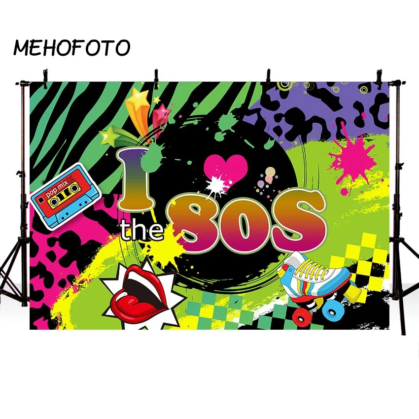 

I Love 80s Backdrop Back to 80s Hip Pop Photography Background Radio Graffiti Music 80th Themed Party Decoration for Photobooth