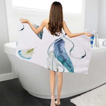 

Polyester Towels Bathroom Beach Towels For Adults Colorful Feather Printed Bath Towels Woman Kids Picnic Mat Toallas De Ducha