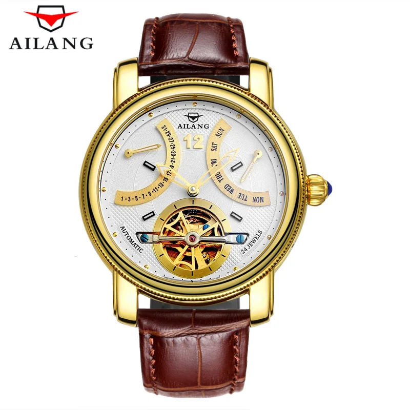 

Luxury Business Sapphire Golden Watch Men Waterproof 30M Tourbillon Mens Sport Gold Clock Leather Automatic Mechanical Watches