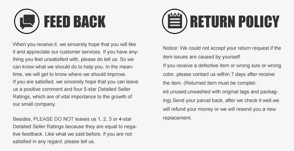 feedback and return policy