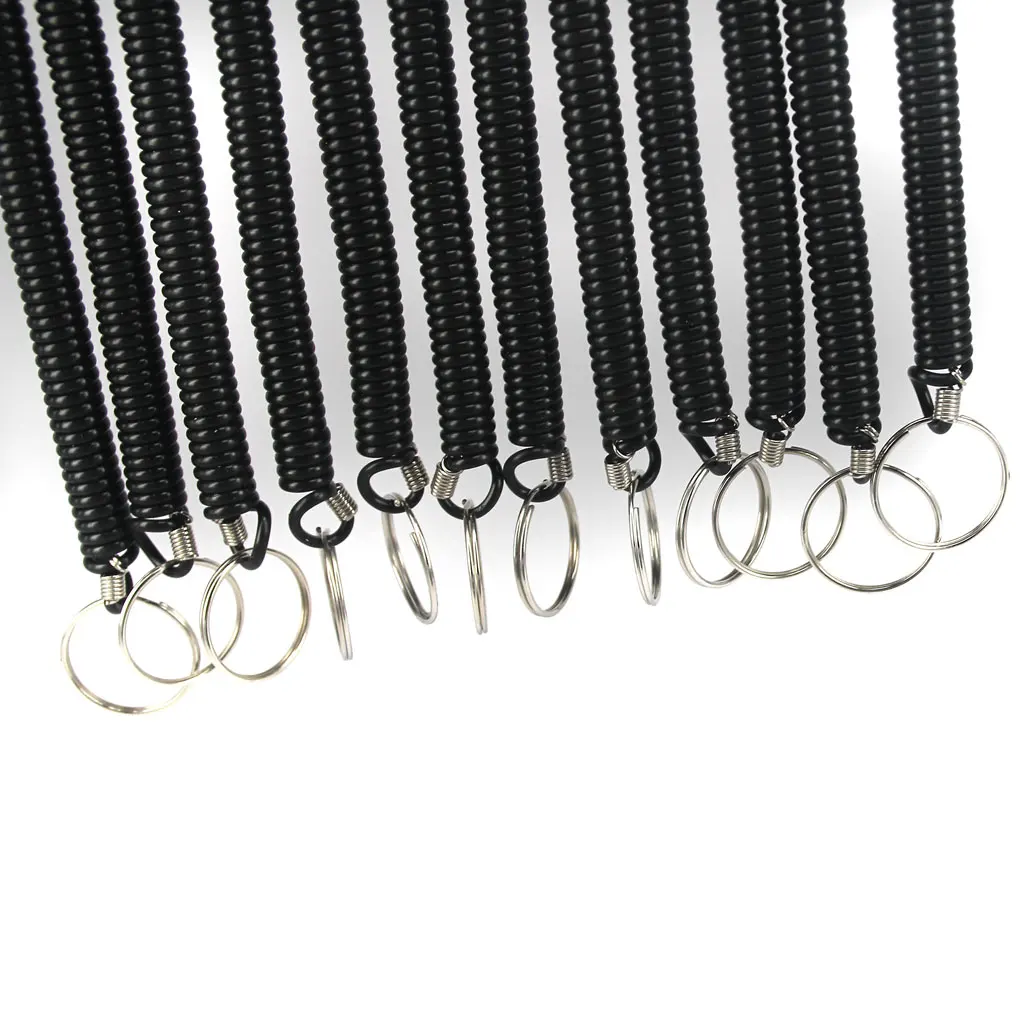 12 шт. черный выдвижной пластиковый брелок весенний спиральный брелок мужской держатель для ключей и женские аксессуары