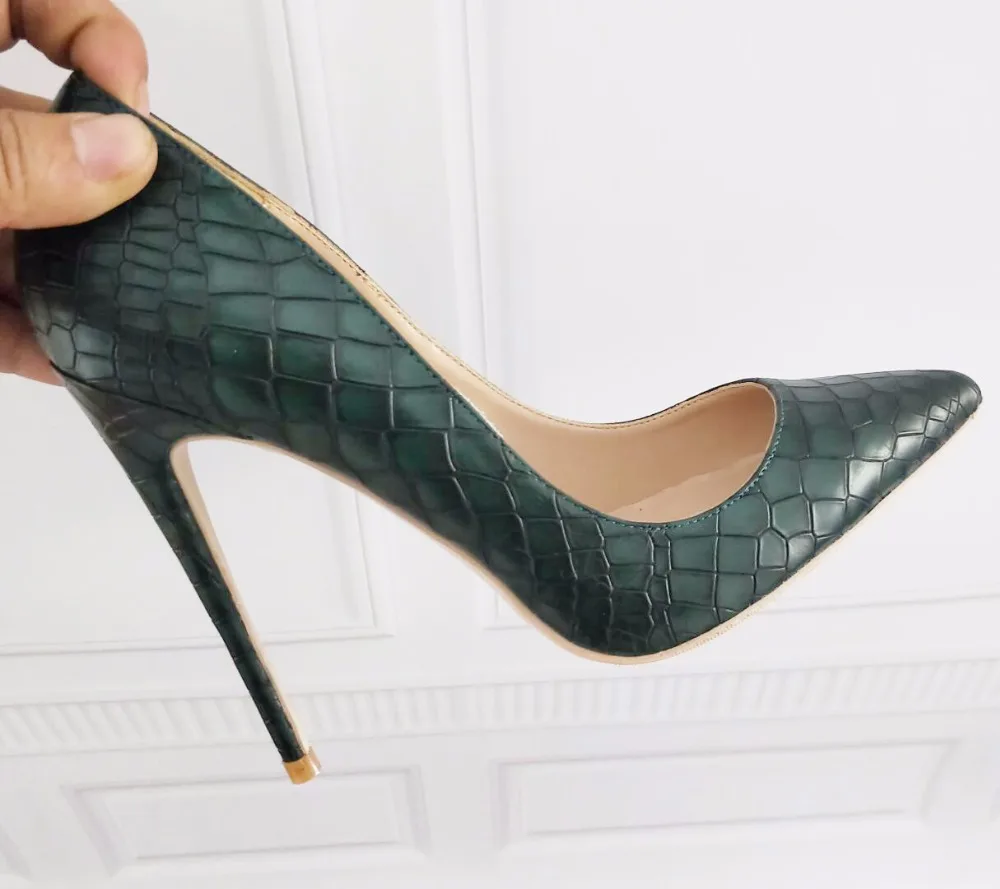 

2019 New Fashion free shipping green leather python snake Poined Toes Stiletto Heel high heels shoes pump HIGH-HEELED SHOES