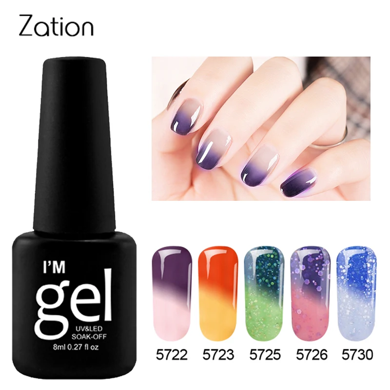 

Zation Thermal Gel Lacquer Nail Art Temperature Changing UV Gel Polish Nails UV LED Soak Off Manicure Gel Nail Polish 8ml
