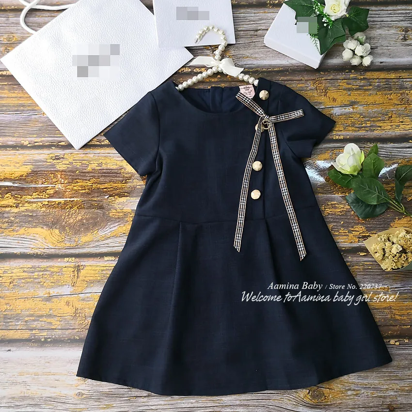 

951287 With Brooch Fashion Button Princess Baby Girl Dress 2019 New Summer Party Kid Dress For Girl Wholesale Baby Girl Clothes