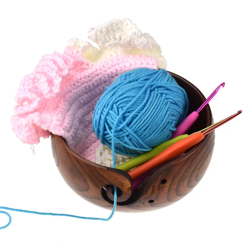 Looen Brand New Empty Wooden Yarn Bowl Holder Knitting Bowl With Holes Storage Crochet Yarn Holder Bowl Perfect For Mother's Day (1)