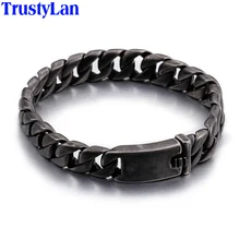Trustylan панк-рок черный Нержавеющая сталь Для мужчин браслет 13/20/25 мм звено цепи Браслеты повязки ювелирные браслеты Hombre