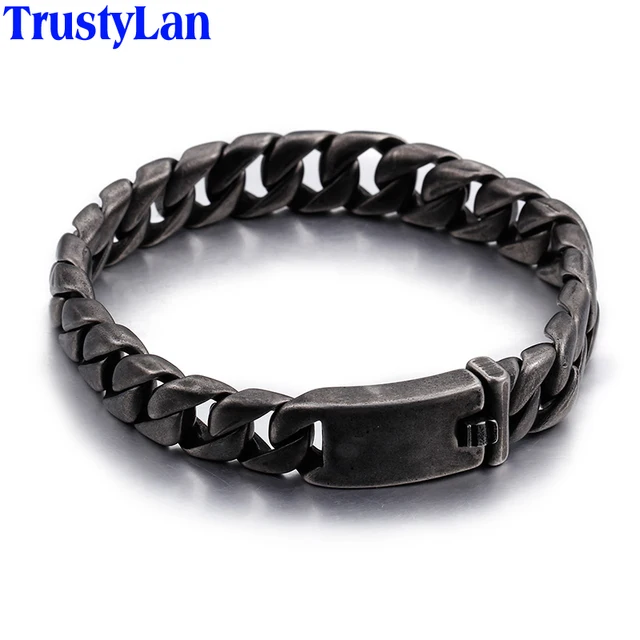 Trustylan Punk Rock Black Stainless Steel Men Bracelet 13 20 25mm Trustylan Punk Rock Black Stainless Steel Men Bracelet 13 20 25mm Chain Link Bracelets