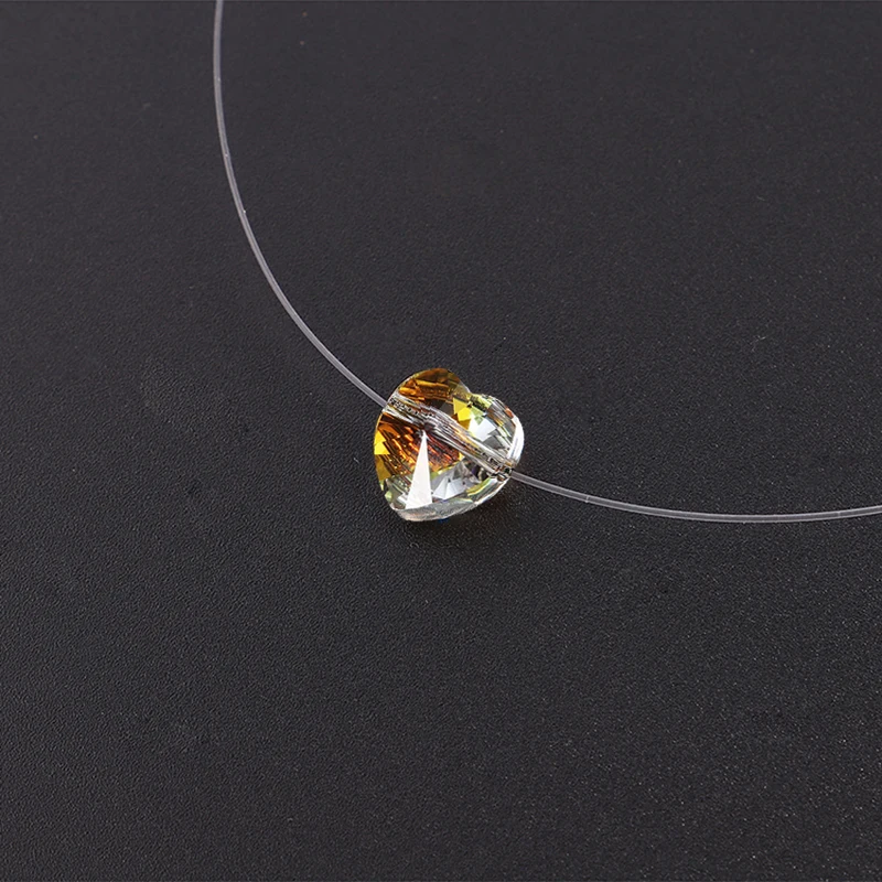 

Bulage Women Invisible Line Necklace Simple Heart Crystals From Swarovski Pendant Choker Transparent Fishing Line Collier Femme