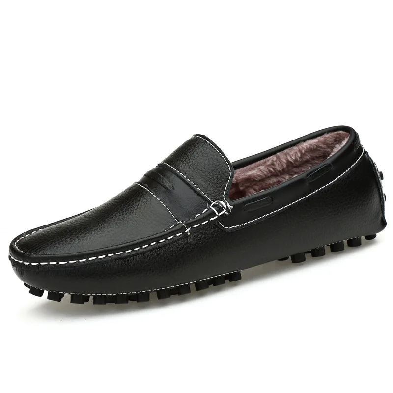 

Men's Spring Foam Molded Insole Plush Lining Indoor Outdoor Slipper Driving Style Loafer Mens Shoes Genuine Leather