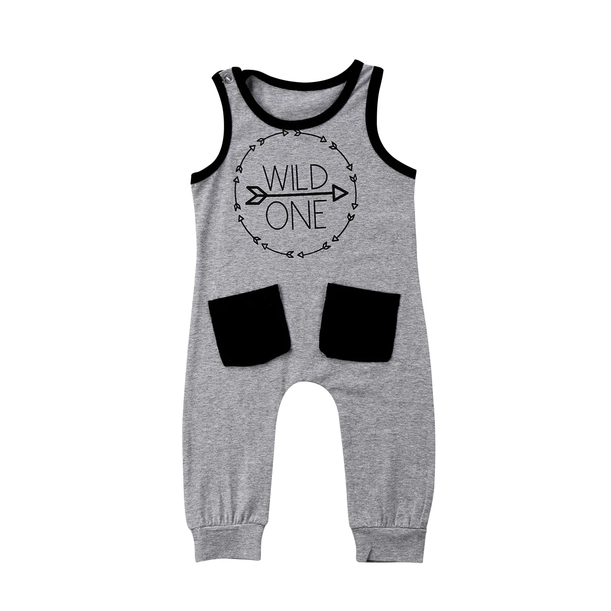 Newborn Baby Boy Romper Gray Sleeveless Cotton Round Neck Rompers Letter Cute Boys Clothing Jumpsuit Clothes Outfits 0-24M