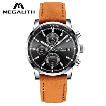 

Military Sport Men Watches MEGALITH Business Casual Leather Quartz Watch Men Waterproof Chronograph Date Wrist Watch Gents Clock