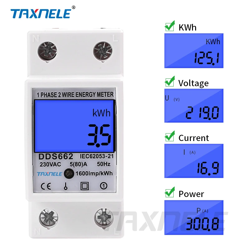 

Single Phase Two Wire LCD Digital Display Wattmeter Power Consumption Energy Electric Meter kWh AC 230V 50Hz Electric Din Rail