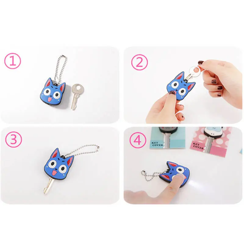 

Keychain Cartoon Animal Shape Flexible Rubber Key Bag Protector Silicone Key Ring Cap Head Cover With Light LED Lamp Holder