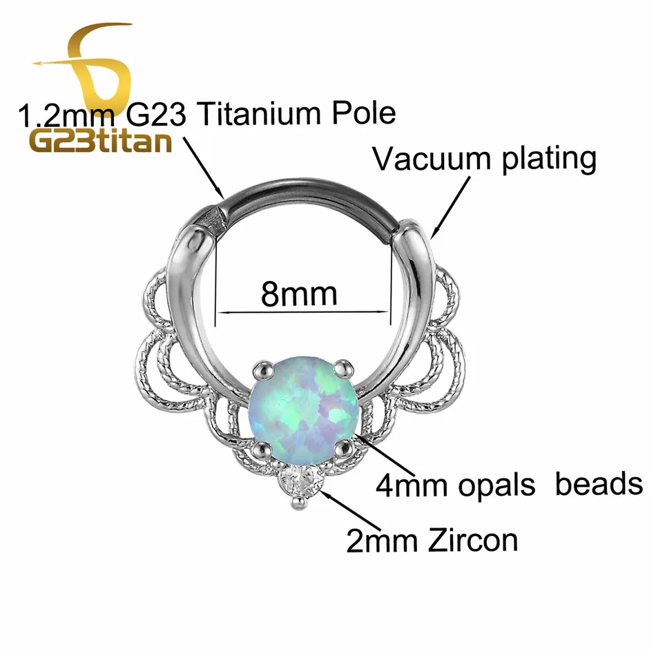 G23titan розовое золото цвет опал перегородка кольцо 16 г титановый полюс Природный камень опал пирсинг носа кольца горячие мужчины женщины ювелирные изделия для тела