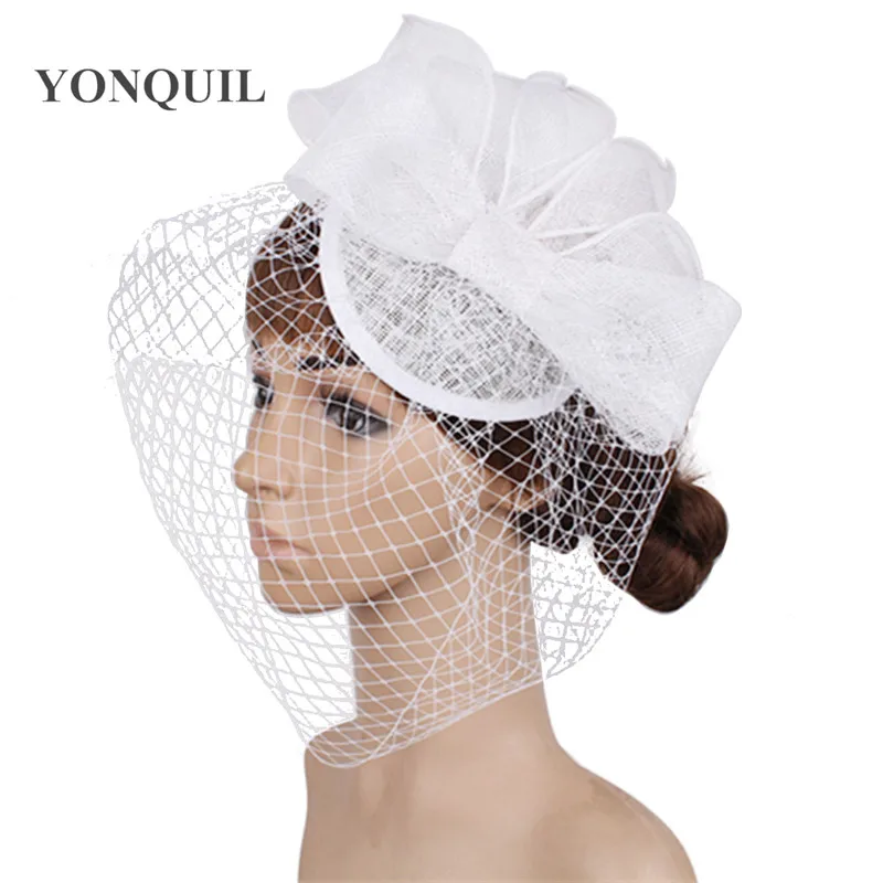 

17 Colors elegant bridal party wedding hat veils sinamay fascinator cocktai headpiece birthday veilling hats millinery MYQ097