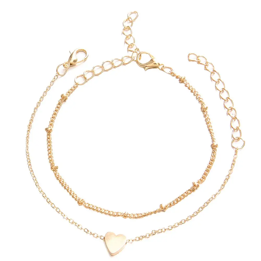 

2Pcs/Set Fashion Alloy Heart Chain Bracelets Women Party Bangles Jewelry Gift women's bracelet