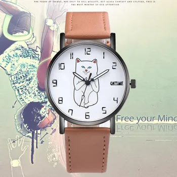 

DHL free 100pcs,BRAND christmas gifts Retro CUTE CAT Watch Fashion Leather Alloy Women Casual Analog Quartz Wrist Watch items