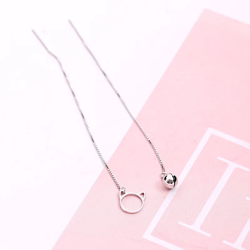 cat bell ear line 100% 925 Sterling silver Jewelry fashion Hypoallergenic dangle earrings for women gift
