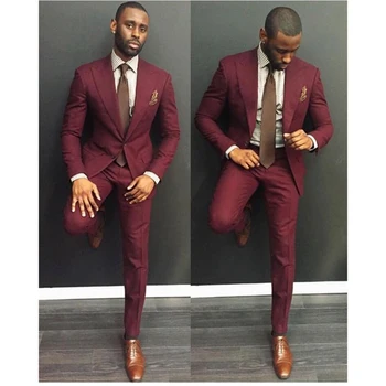 

2018 Custom Made Burgundy Casual Mens Suits Slim Fit Groom Groomsman Blazer wedding Suit for Men 2 piece Jacket with Pants Set