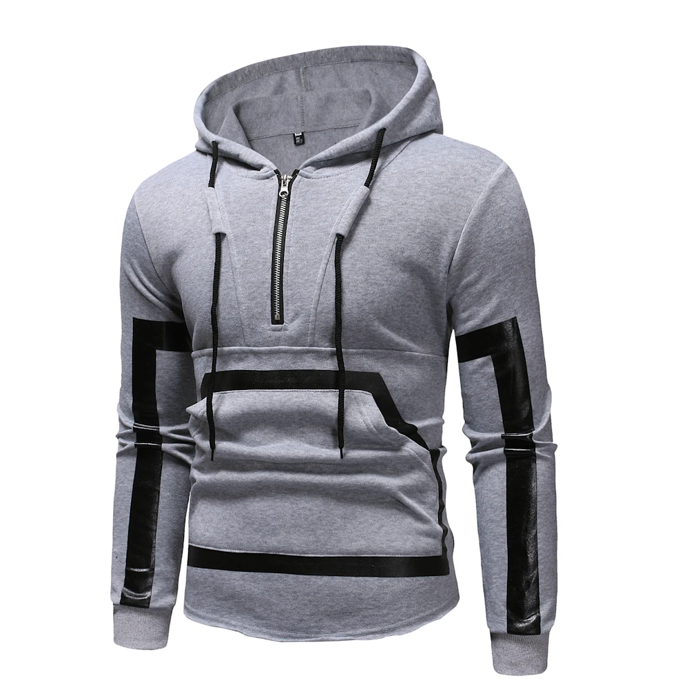 2019 Spring Men's Hoodies Male Sweatshirts Patchwork Leather Long Sleeve Men Pullover Hoodie with Pockets Coat Brand Clothing (8)