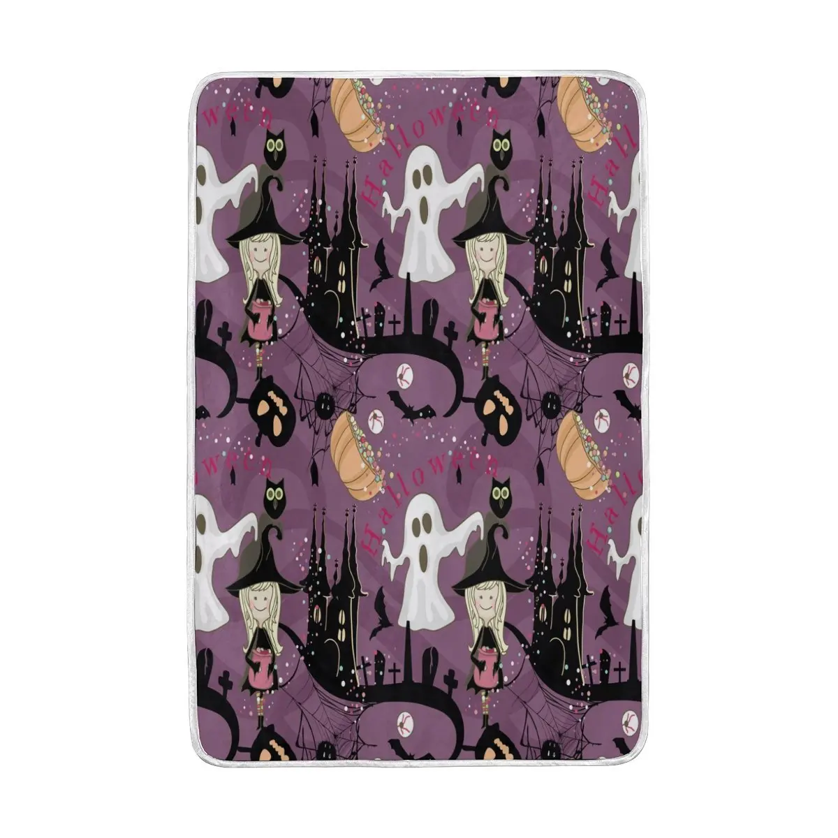 Happy Halloween Pumpkin Ghost Girl Purple Blanket Soft Warm Cozy Bed