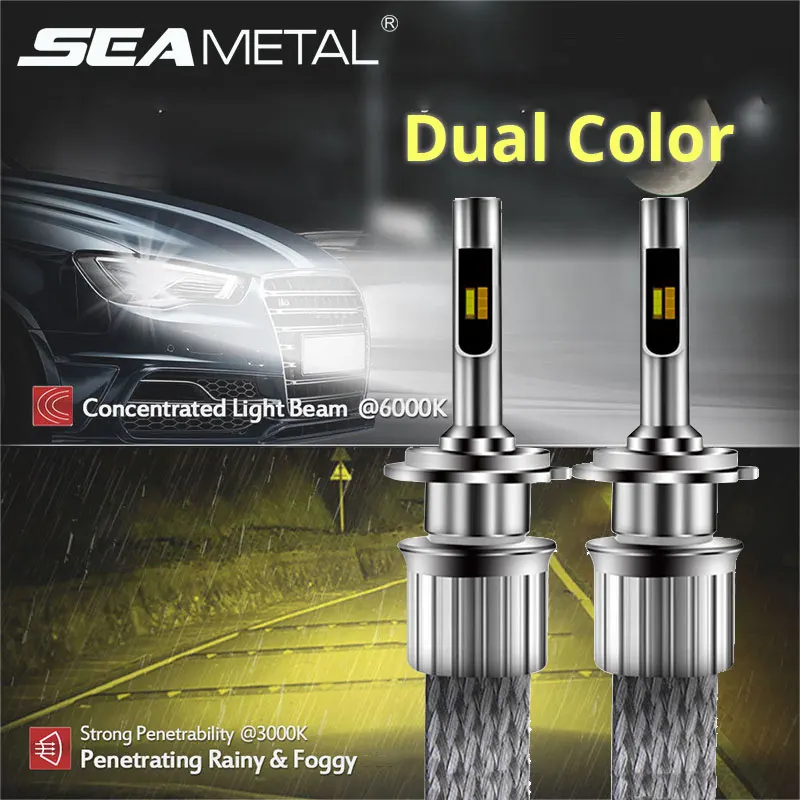 

H1 H3 H7 H4 H11 9005 9006 Car LED Light Headlight Bulb Car Styling LEDs 8000LM 50W Dual Color In One External Head Light