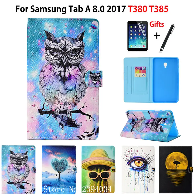 SM-T385 чехол для samsung Galaxy Tab 8,0 SM-T380 T385 2017 8,0 дюймов Smart Cover принципиально таблетки силиконовый из искусственной кожи основа + пленка + ручка