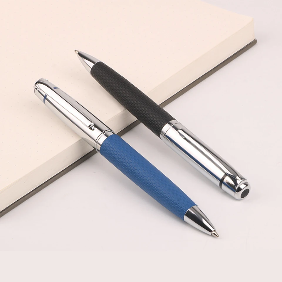 LuxuryBallpointPenMetalLeatherBlueBlackPULeatherPenholder